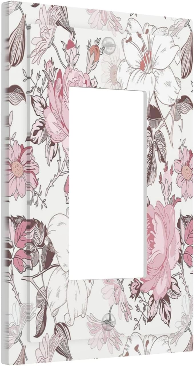Decorative Outlet Covers Modern Watercolor Flower Pink White Wildflower 1 Gang Single Rocker Light Switch Cover Plate Wall Plates GFCI Faceplate for Bedroom Home Decor