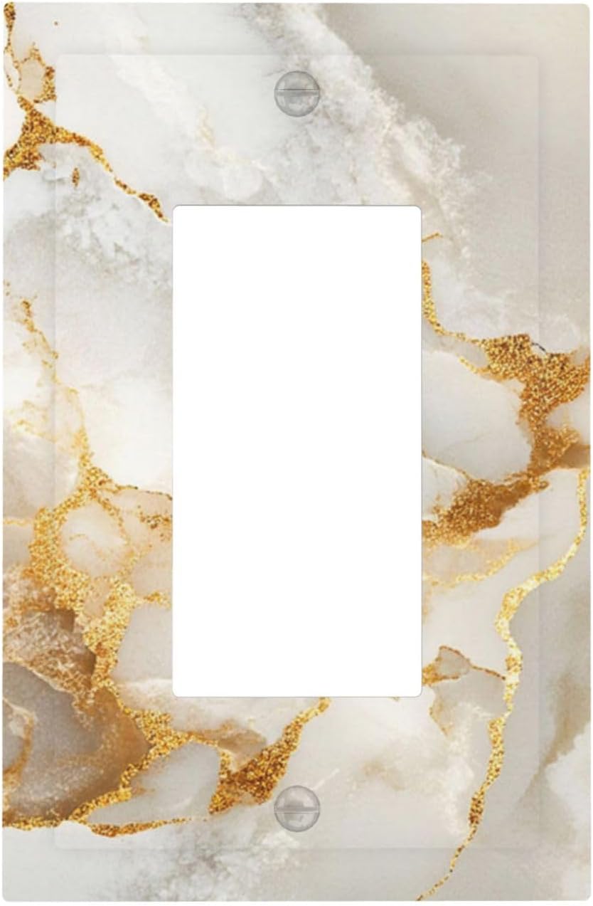Gold Marble Crack Simple Abstract Print Decorative Outlet Covers 1 Gang Single Rocker Light Switch Cover Plate Wall Plates GFCI Faceplate for Bathroom Kitchen Home Decor