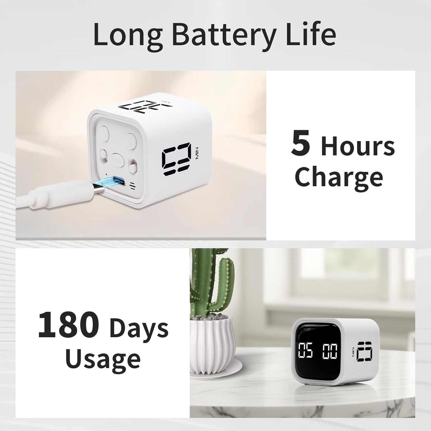 Productivity Timer Flip Gravity Sensor Cube Timer Countdown & Countup,Mute & Vibrate & Sound，5/10/30/60min & Custom Timing, Perfect for ADHD,Work,Learning,Kitchen Cooking (1White)