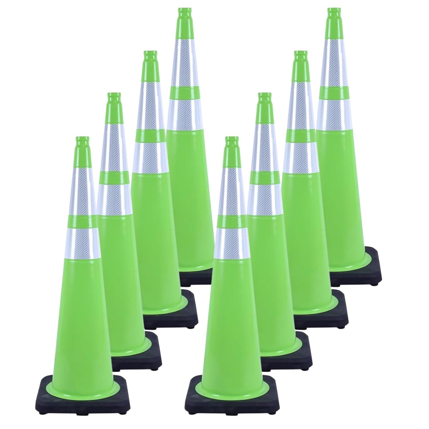 8 Pack 36 Inch Green Reflective Safety Cones, Tall Black Base Traffic Cones for Road Work, Parking Guidance and Athletic Field Marking (8, Green, 36 Inch)