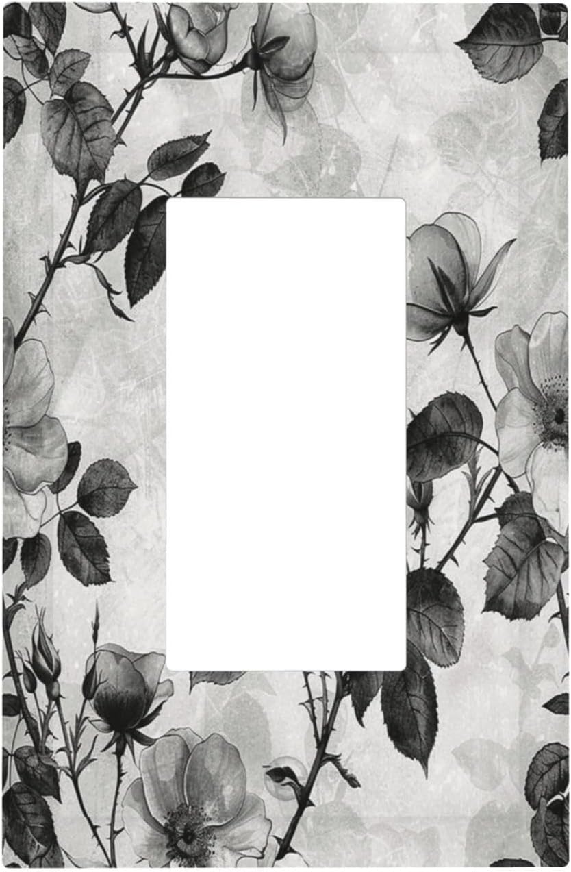 Decorative Outlet Covers Black Breezy Watercolor Garden Floral 1 Gang Single Rocker Light Switch Cover Plate Wall Plates GFCI Faceplate for Bedroom Home Decor