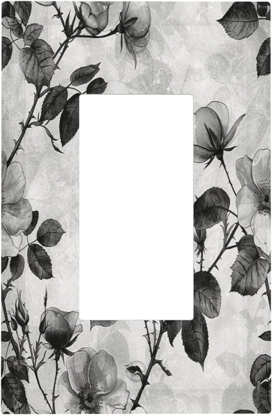 Decorative Outlet Covers Black Breezy Watercolor Garden Floral 1 Gang Single Rocker Light Switch Cover Plate Wall Plates GFCI Faceplate for Bedroom Home Decor