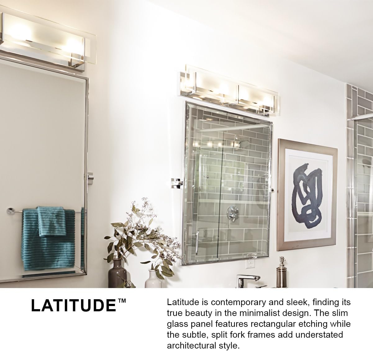 Hinkley Latitude Large Four Light Bath Vanity - Modern, Inside Etched Clear Glass Panel, Bulbs Included - Chrome Finish