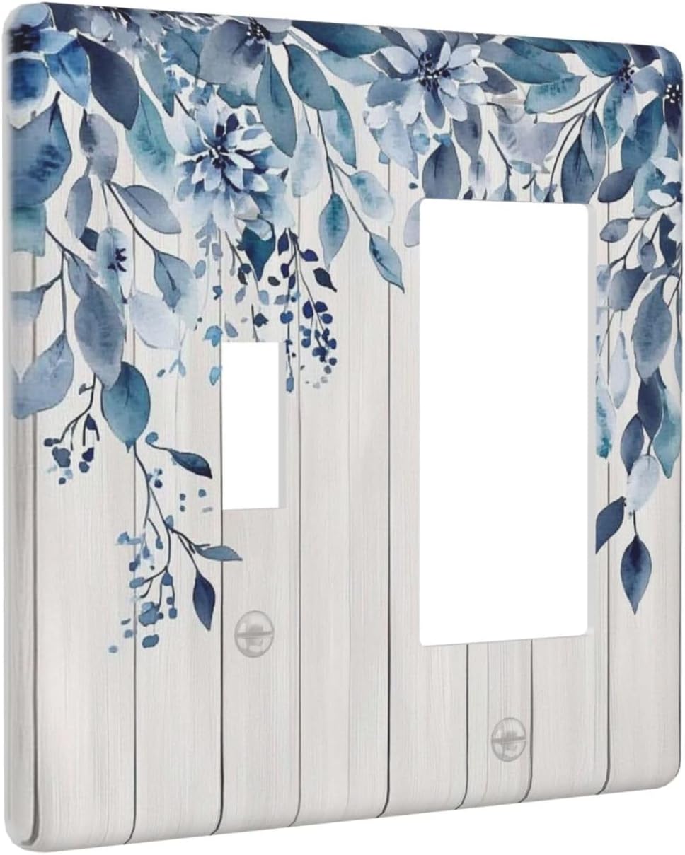 Eucalyptus Rustic Watercolor Plant Outlet Covers 1 Toggle 1 Rocker Combination Decorative Wall Plate Electrical Switch Plates Light Switch Cover Plate For Farmhouse Home Decor
