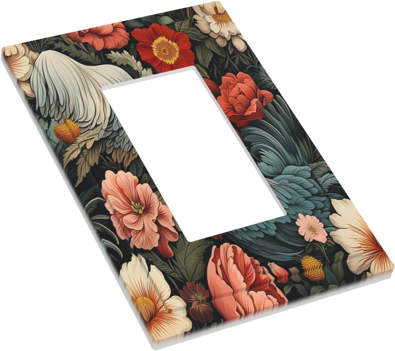 Decorative Outlet Covers Rooster Flowers Red White Chicken Floral 1 Gang Single Rocker Light Switch Cover Plate Wall Plates GFCI Faceplate for living Room Farmhouse Decor