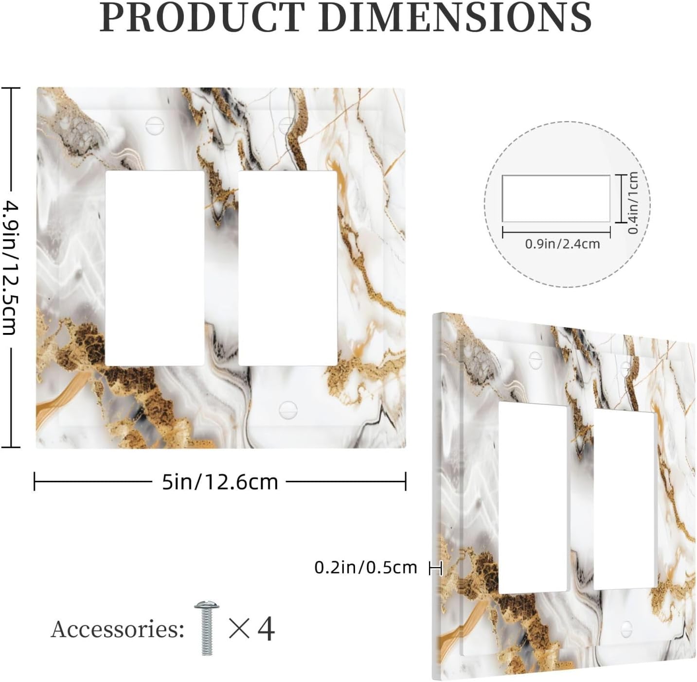 Luxurious Marble Abstract White Gold Tile Modern Simplicity Decorative Outlet Covers 2 Gang Double GFCI Rocker Electrical Wall Panels Light Switch Cover Plate for Bathroom Kitchen Decor