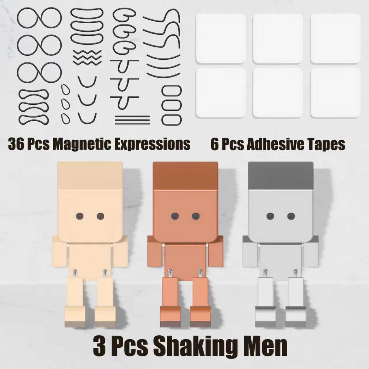 Maiguizaa 3Pcs Shaking Man Figurine with 36 Magnetic Expressions, Shaking Feet Doll for Car Dashboard, Funny Car Decorations and Desktop Decor, Handmade Kinetic Man Gift Set (Gray, Wooden, Brown)