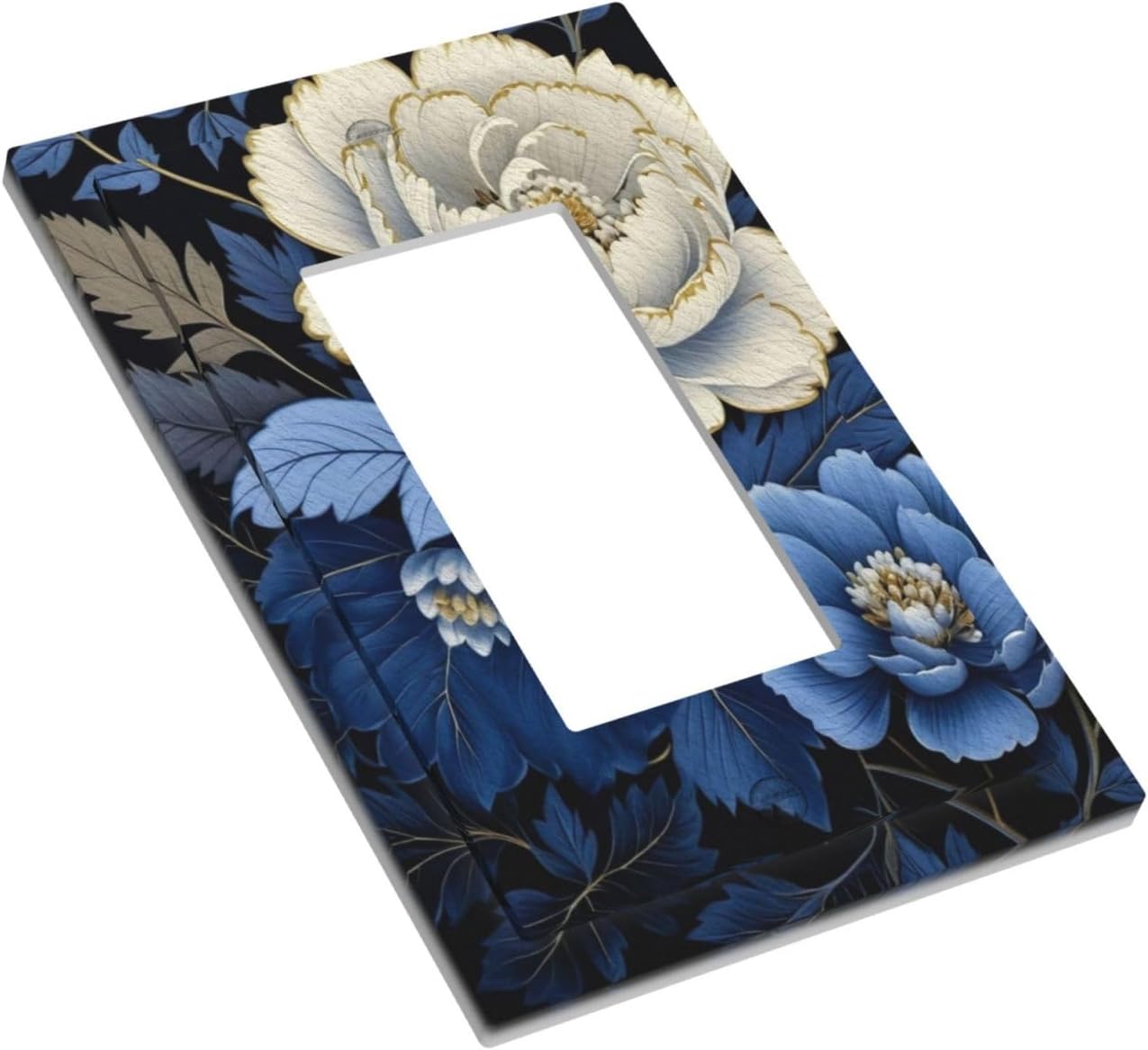 Blue White Flowers Single Decora Outlet Wall Plate 1 Gang Rocker Decorative Switchplate Faceplate GFCI Light Switch Covers for Home Living Decor