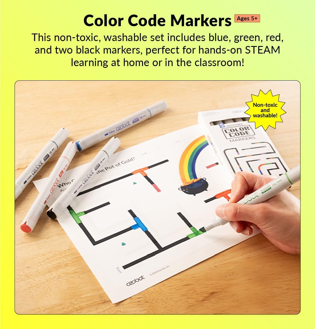 Ozobot Color Coding Markers, Color Variety for Creative STEM Education, Classroom & Home, Enhances Problem Solving & Critical Thinking Skills, Suitable for Ages 6+, Dual-Sided, 5 Pack