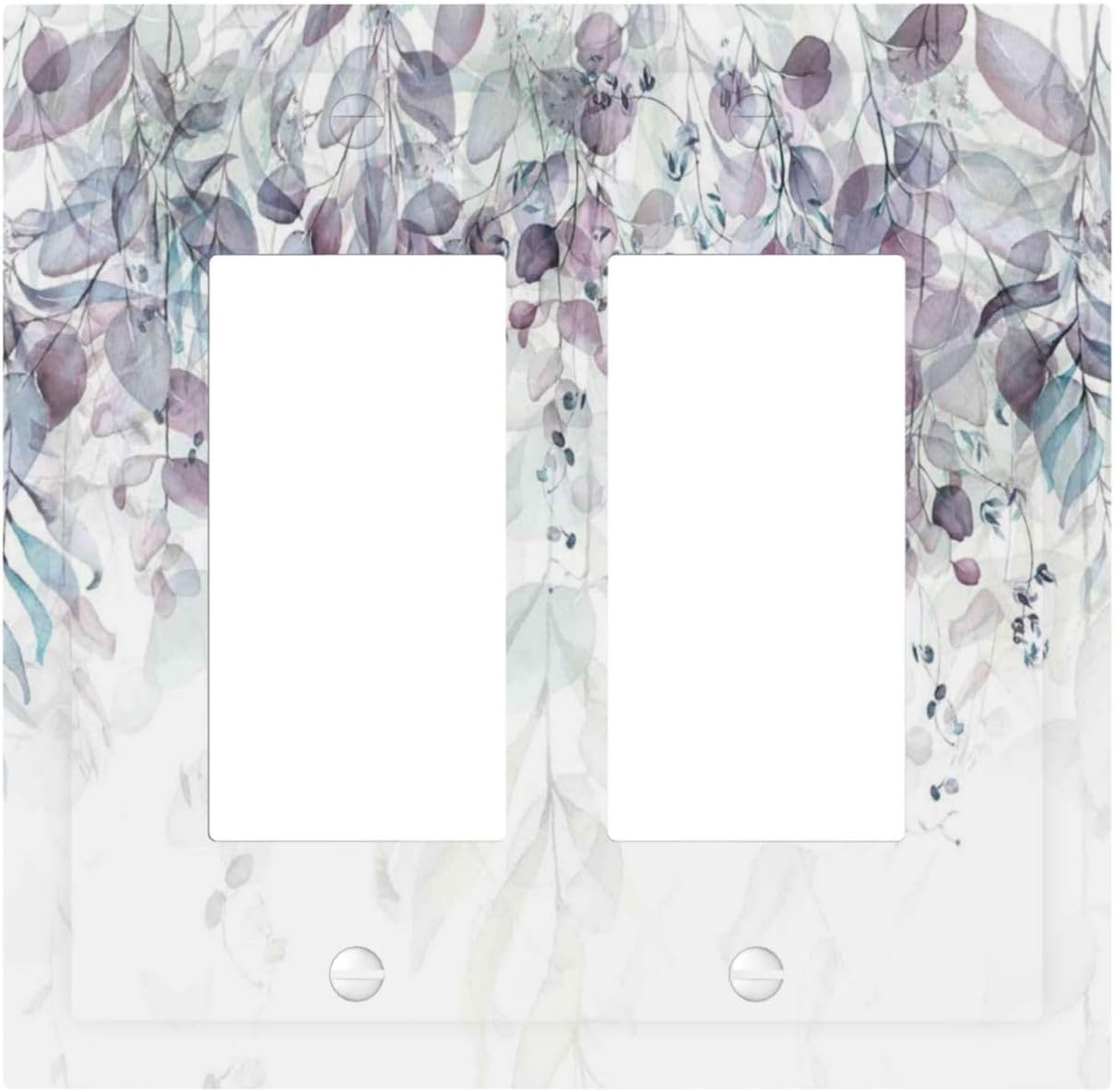 Hazy Leaves Ivy Nature Plants Eucalyptus Leave Decorative Outlet Covers 2 Gang Double GFCI Rocker Electrical Wall Panels Light Switch Cover Plate for Bedroom Home Decor