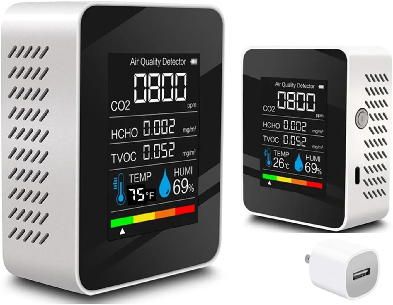 Indoor Air Quality Monitor, Professional Portable Detector & Accurate CO2, TVOC, HCHO, Humidity& Temperature Particle Counter, for Home, Office, Plants and Pets, 5-in-1 Air Detector
