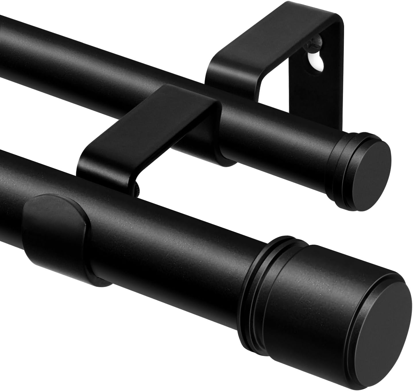 Double Curtain Rod 140 to 195 Inch, HOTOZON 1 Inch Heavy Duty Double Curtain Rods for Windows 128 to 191 Inches(10.6-15.9 ft), Telescoping Drapery Rod with Simple End Finials, Black