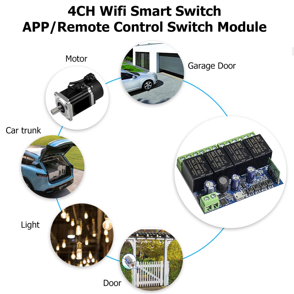 Ewelink WiFi Wireless Smart Relay Module USB 5v 4 Channel Inching Self-Lock Latched Dry Contact Remote Toggle Switch for Access Control, Garage Door,Home Automation, Compatible with Alexa Google Home