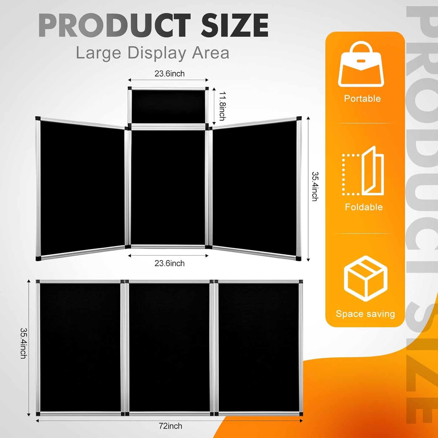 3+1 Panel Double-Sided Black Trifold Display Board with Storage Bag, 72 x 35.4 in Folding Tabletop Trifold Poster Board for School Projects, Vendor Events, Science Fairs