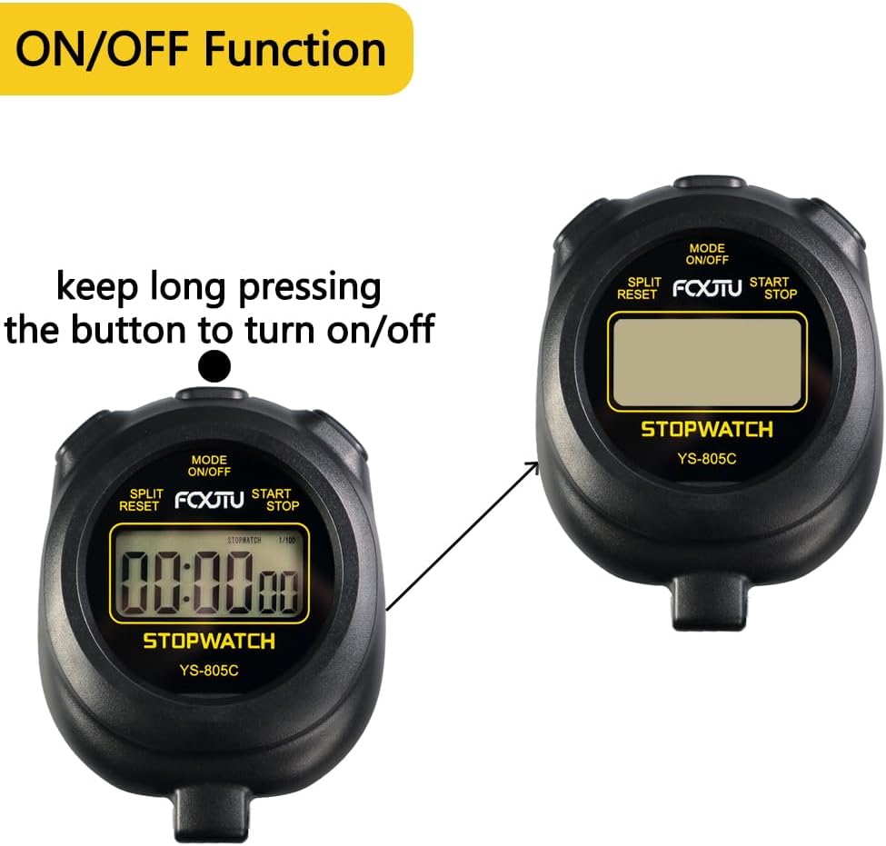 FCXJTU Simple Stopwatch Timer, Single Lap Stopwatch Countdown Timer, No Hourly Beep, On/Off, AAA Battery(Included), Large Display, Easy to Use, Ideal for Kids Coaches Black