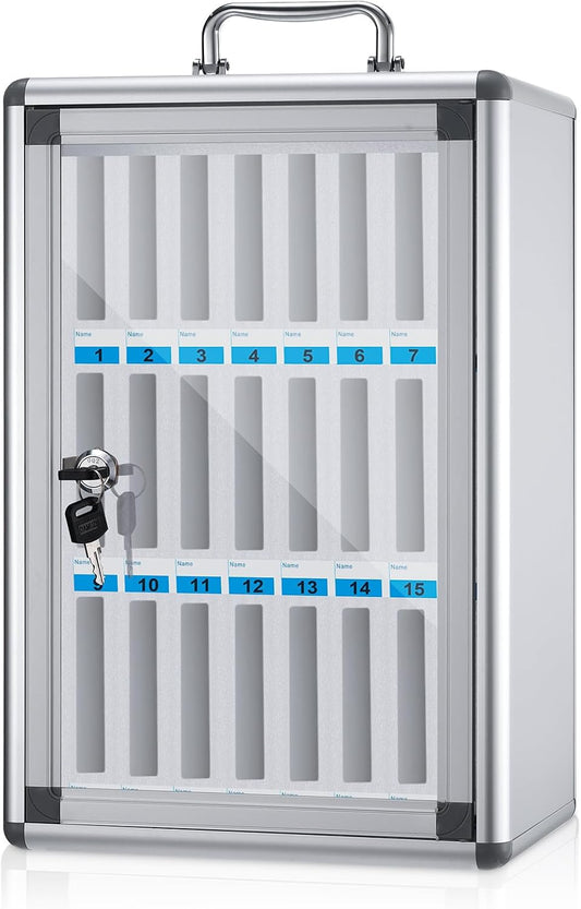 Amylove 24 Slots Cell Phone Locker Cabinet Aluminum Alloy Pocket Chart Storage Locker Box Cabinet Wall-Mounted Cell Phones Storage Box with Handle for Office Classroom Gym (White)