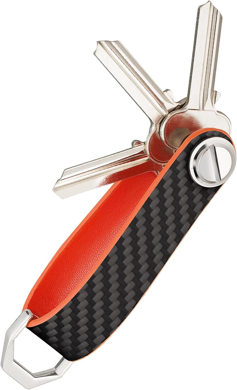 T-carbon Key Organizer, Carbon Fiber Leather Compact Key Holder, Silent Keychain, Expandable Key Case Holds Up to 8 Keys