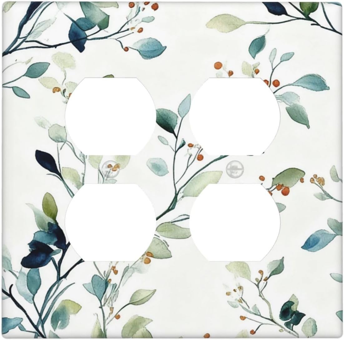 Decorative Outlet Covers Rustic Eucalyptus Leaf Geen Sage Leaves 2 Gang Light Switch Cover Plate Double Duplex Wall Plates for Electrical Outlets Switch Plate Covers for Bedroom Home Decor
