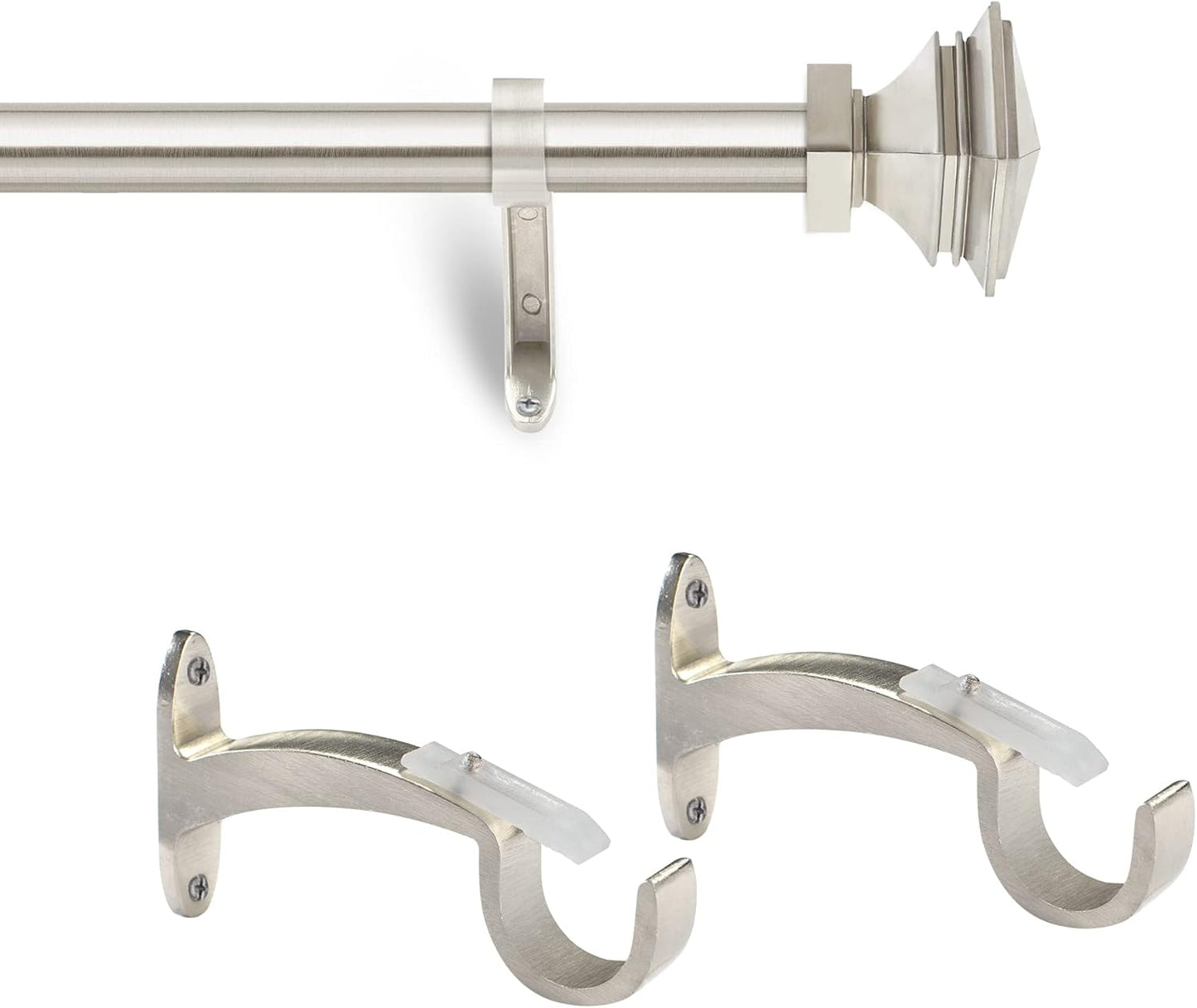 Deco Window 2 Pcs 36"-66" Extendable Curtain Rod for Door & Windows Adjustable Iron Telescopic Drapery Bar with Stacked Square Finials (1" Diameter, Satin Silver)