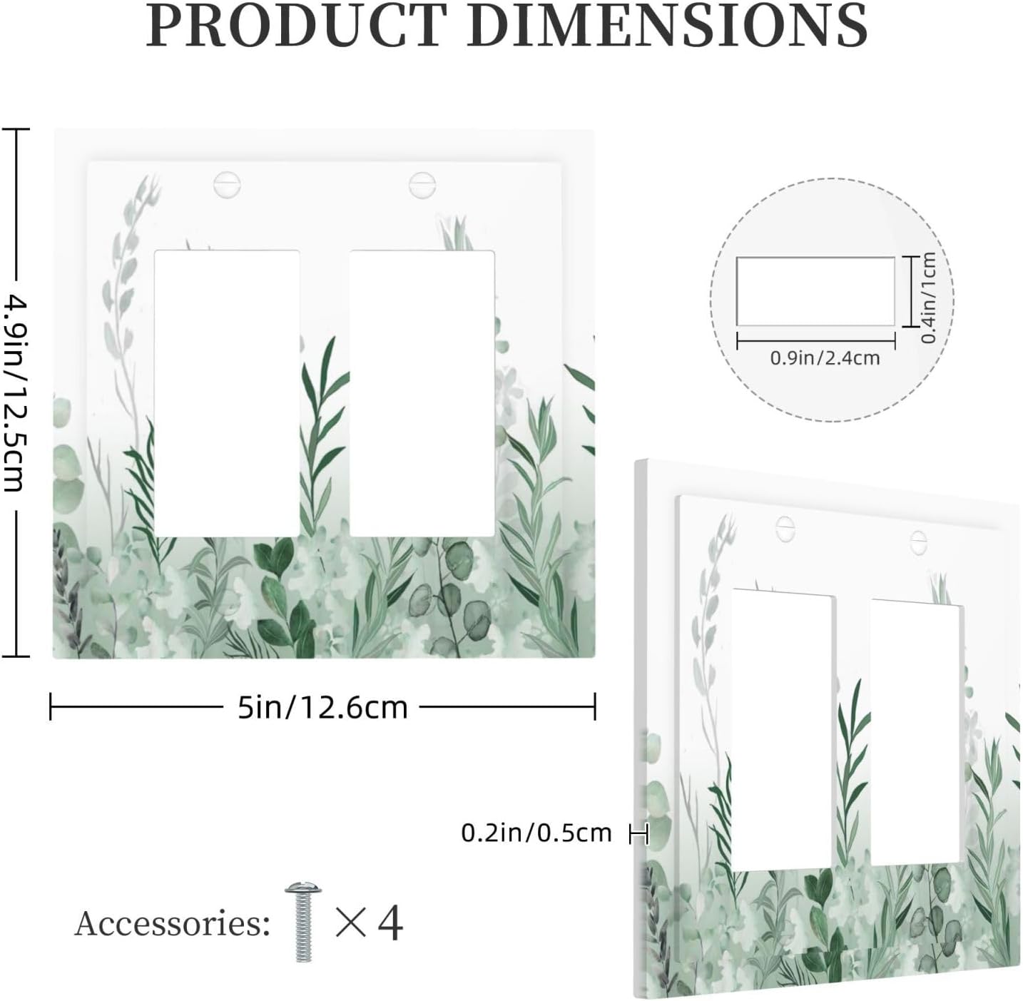 Watercolor Green Leaf Rustic Plant Eucalyptus Flowers Decorative Outlet Covers 2 Gang Double GFCI Rocker Electrical Wall Panels Light Switch Cover Plate for Bed Room Living Room Decor
