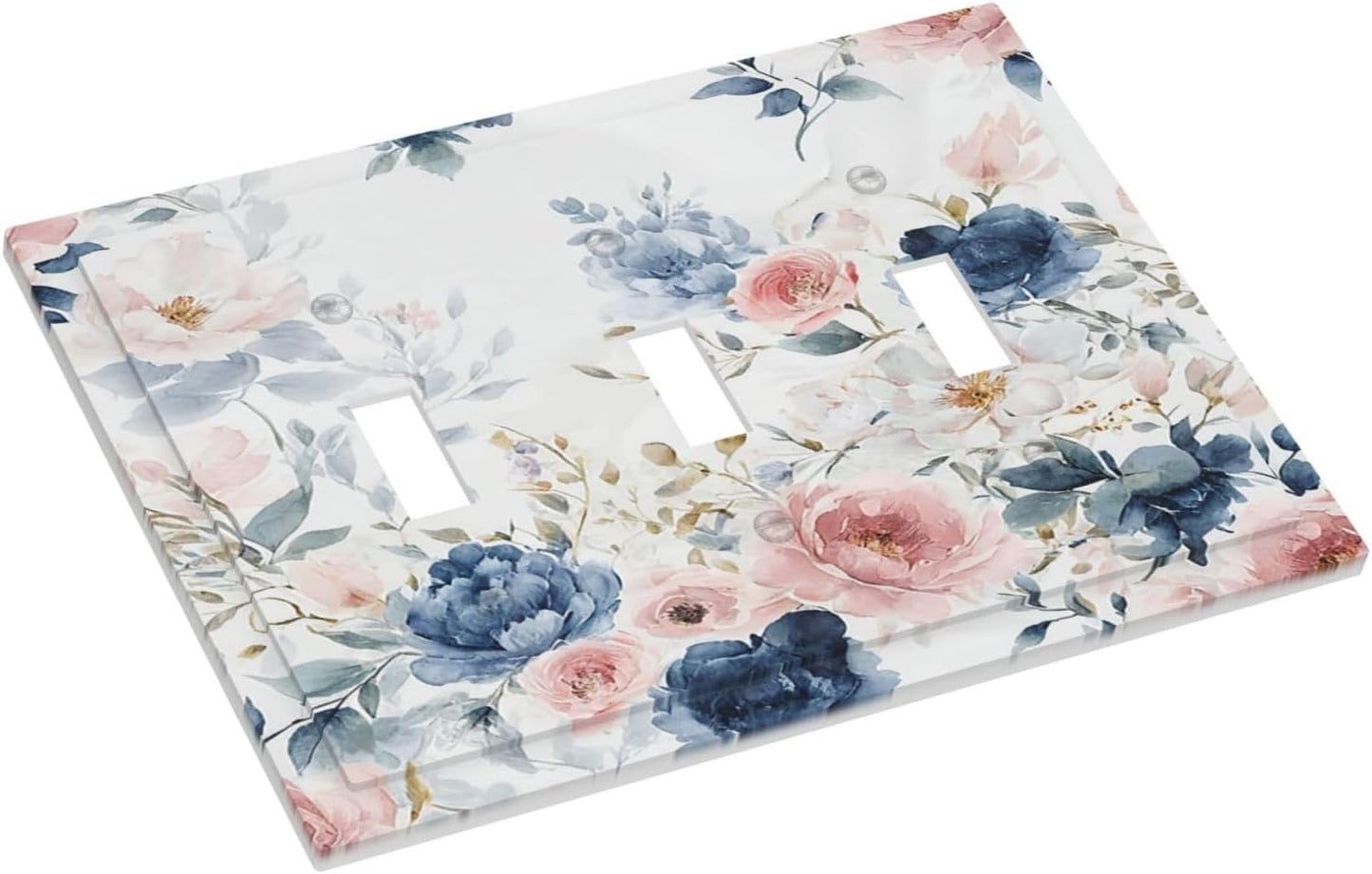 Light Switch Covers Elegant Watercolor Pink Blue Flowers Floral 3 Gang Wall Plates Triple Toggle Outlet Cover Decorative Switchplates Electrical Panel Cover for Kitchen Living Room 4.8 X 6.7 IN