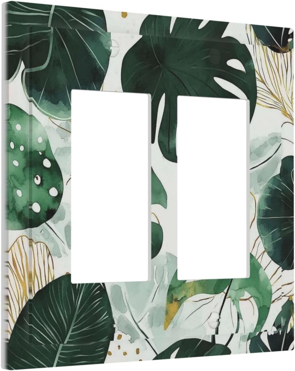Boho Tropical Green Leaf Watercolor Banana Leaves Decorative Outlet Covers 2 Gang Double Gfci Rocker Electrical Wall Panels Light Switch Cover Plate For Bed Room Living Room Decor