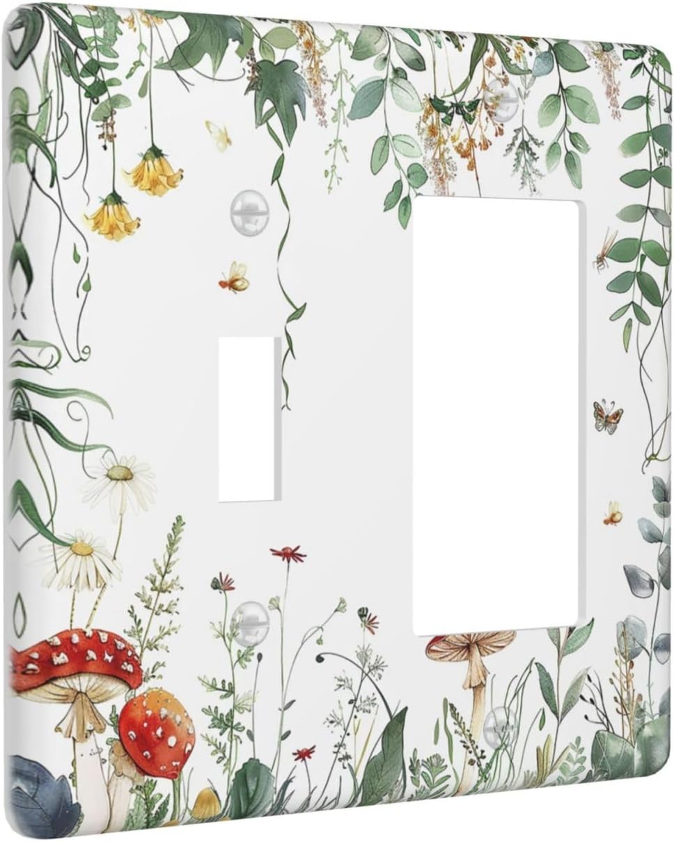 Outlet Covers Sage Plant Red Mushroom Butterfly Wild Flower 1 Toggle 1 Rocker Combination Decorative Wall Plate Electrical Switch Plates Light Switch Cover Plate For Bed Room Kids Room