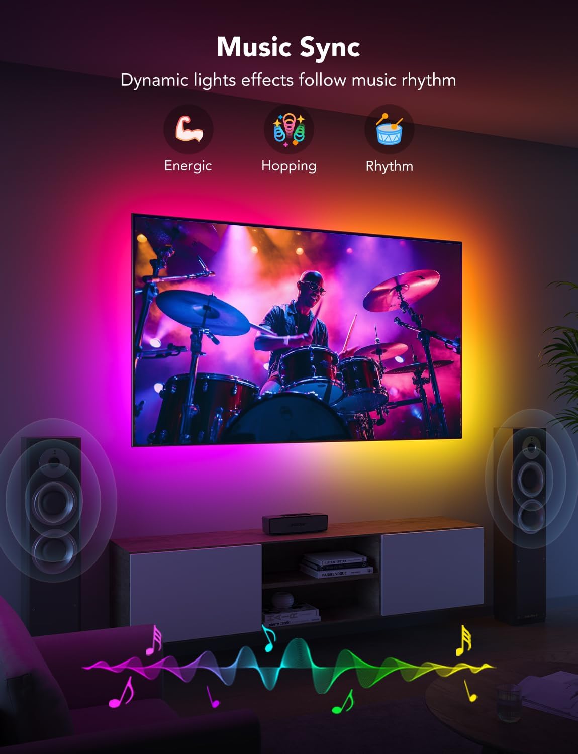 Govee TV LED Backlight Strip, RGBIC Smart LED Backlight for 40-50inch TVs, Music Sync, Wi-Fi Bluetooth & App Control, Works with Alexa & Google Assistant, 77 Scene Modes, Adapter