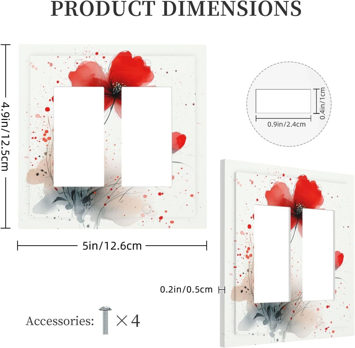 Vintage Watercolor Red Flowers Floral Decorative Outlet Covers 2 Gang Double GFCI Rocker Light Switch Cover Plate Electrical Wall Panels for Bedroom Bathroom Decor