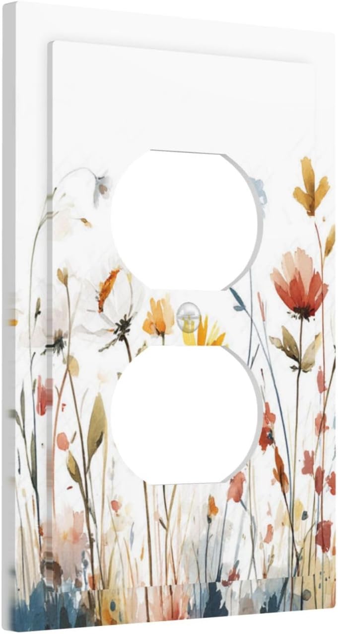 Watercolor Wildflower Colorful Floral Plant Outlet Covers 1 Gang Duplex Light Switch Cover Decorative Switch Plates Electrical Receptacle Faceplate Wall Plate for Bed Room Living Room Decor
