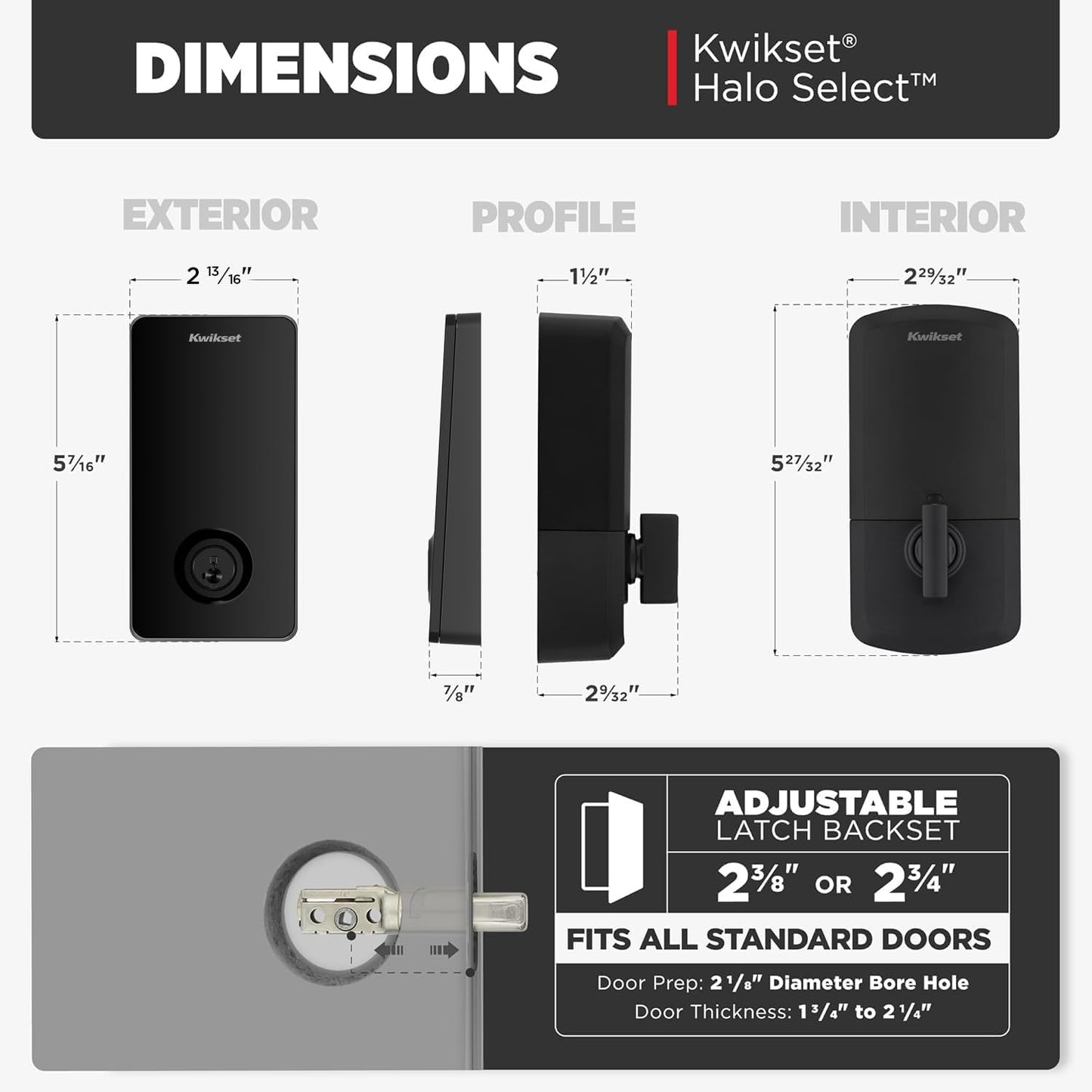 Kwikset Halo Select Smart Lock Keyless Entry Door Lock Wi-Fi and Matter Enabled Deadbolt No Hub Needed, Geofence Auto-Unlock, Grade AAA Certified, Easy Install, Matte Black Lifetime Finish Warranty