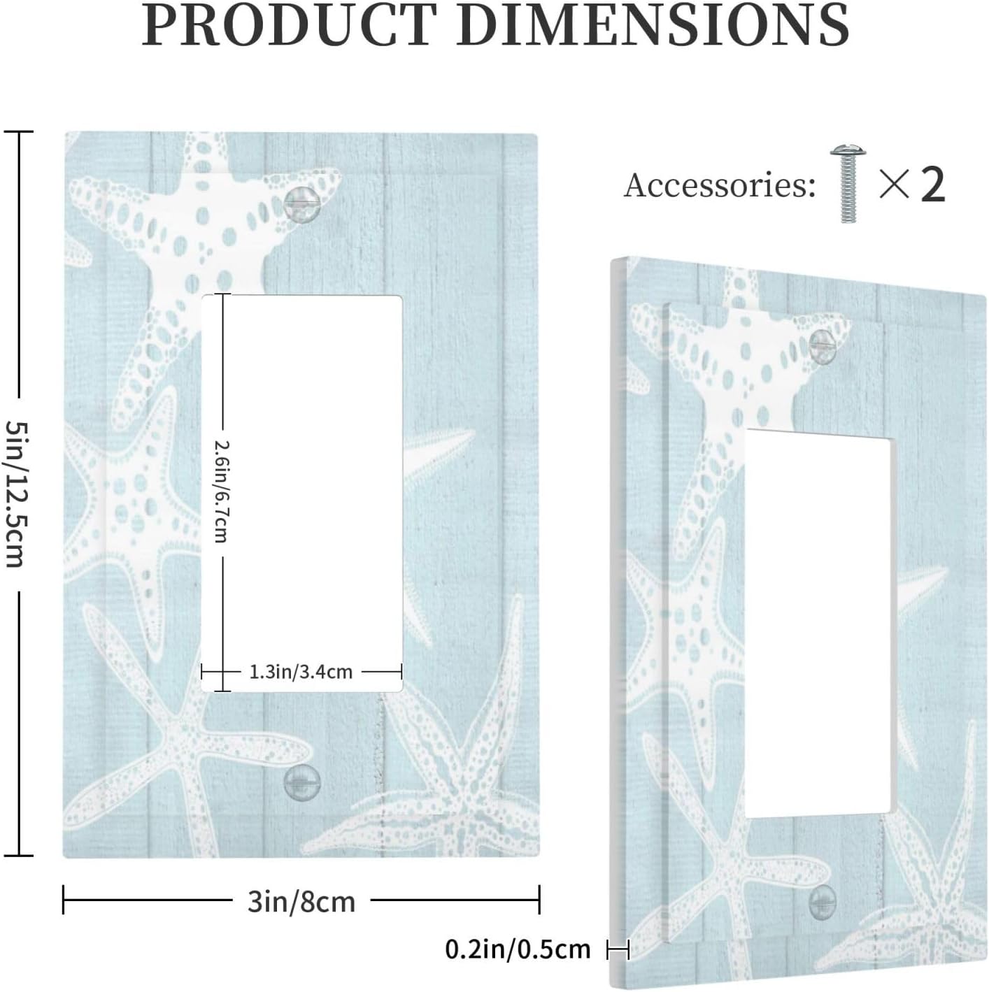 Beach Starfish Vintage Wood Rustic Country Ocean Decorative Outlet Covers 1 Gang Single Rocker Light Switch Cover Plate Wall Plates GFCI Faceplate for Farmhouse Kids Room Decor
