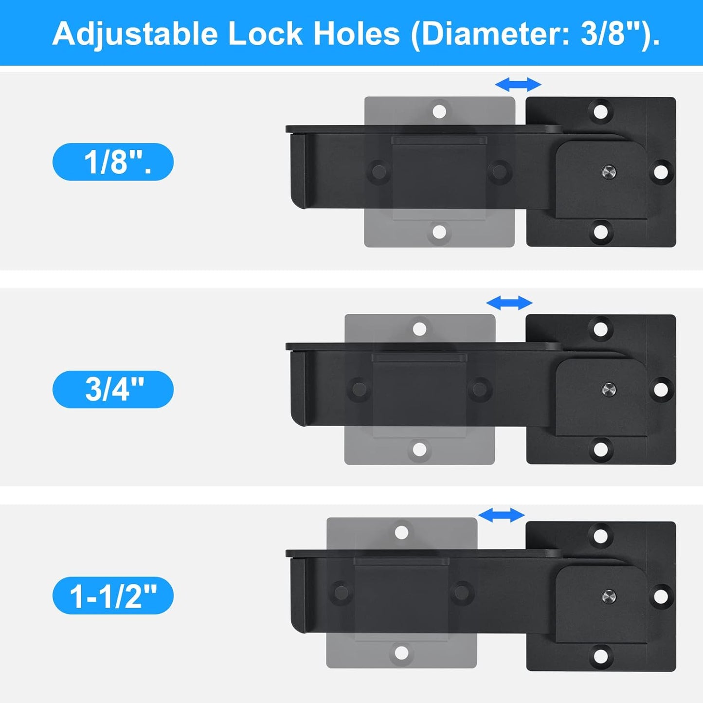 7.5" Flip Gate Latch Lock with Padlock Hole 2Pack, 4mm Heavy Duty Aluminum Alloy Adjustable Door Latch for Sliding Swing Open Door, Outdoor Gate, Wooden Fence, Barn Door, Shed, Garage, Yard