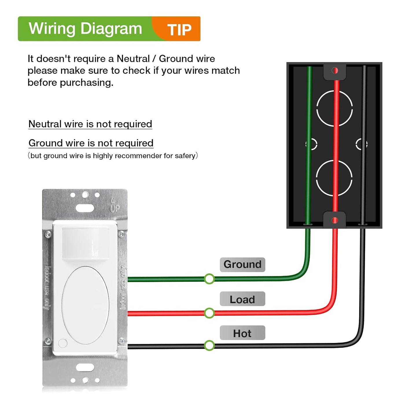 RAYZEEK 2 Pack PIR Motion Sensor Light Switch,Occupancy Sensor Switch | 5Amp | Sigle-Pole | No Neutral Required, Operable Without Ground Wire,PC Fireproof,UL Listed