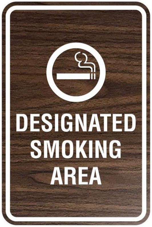 Signs ByLITA Portrait Round Designated Smoking Area Sign with Adhesive Tape, Mounts On Any Surface, Weather Resistant, Indoor/Outdoor Use (Walnut) - Medium