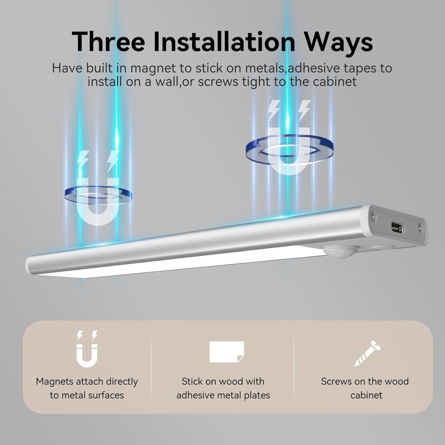 Under Cabinet Lighting, LED Magnetic Motion Activated Under Cabinet Lights, Rechargeable Closet Lights 2800mAh Battery Operated, Wireless Dimmable Under Counter Lights for Kitchen,Hallway 4 Pack