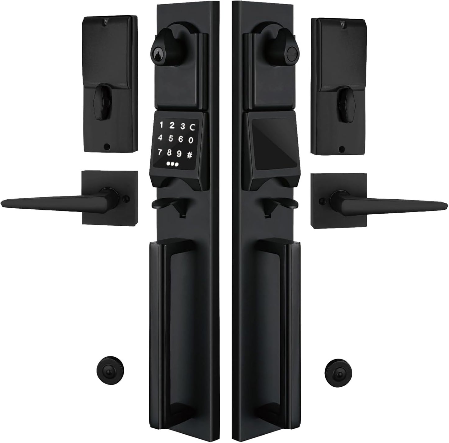 NEWBANG Left-Handed Matte Black Electronic Smart Handleset with Keypad Lock for Double Front Door（Keys Reserved）,MDHST2016DB-E-SET-LH