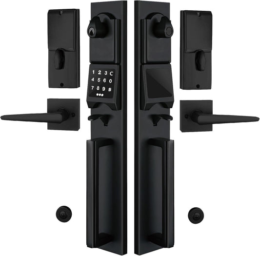 NEWBANG Left-Handed Matte Black Electronic Smart Handleset with Keypad Lock for Double Front Door（Keys Reserved）,MDHST2016DB-E-SET-LH