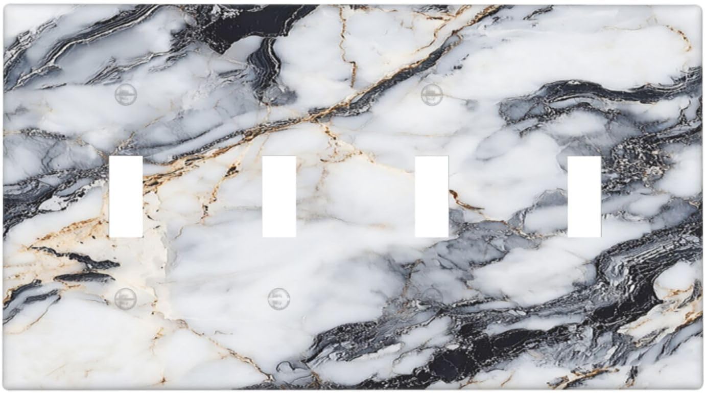 Light Switch Cover Plate Black Gold Marble Abstract Modern Luxury 4 Gang Quad Toggle Wall Plate Electrical Outlet Cover Decorative Switch Plate Covers for Bedroom Home Decor