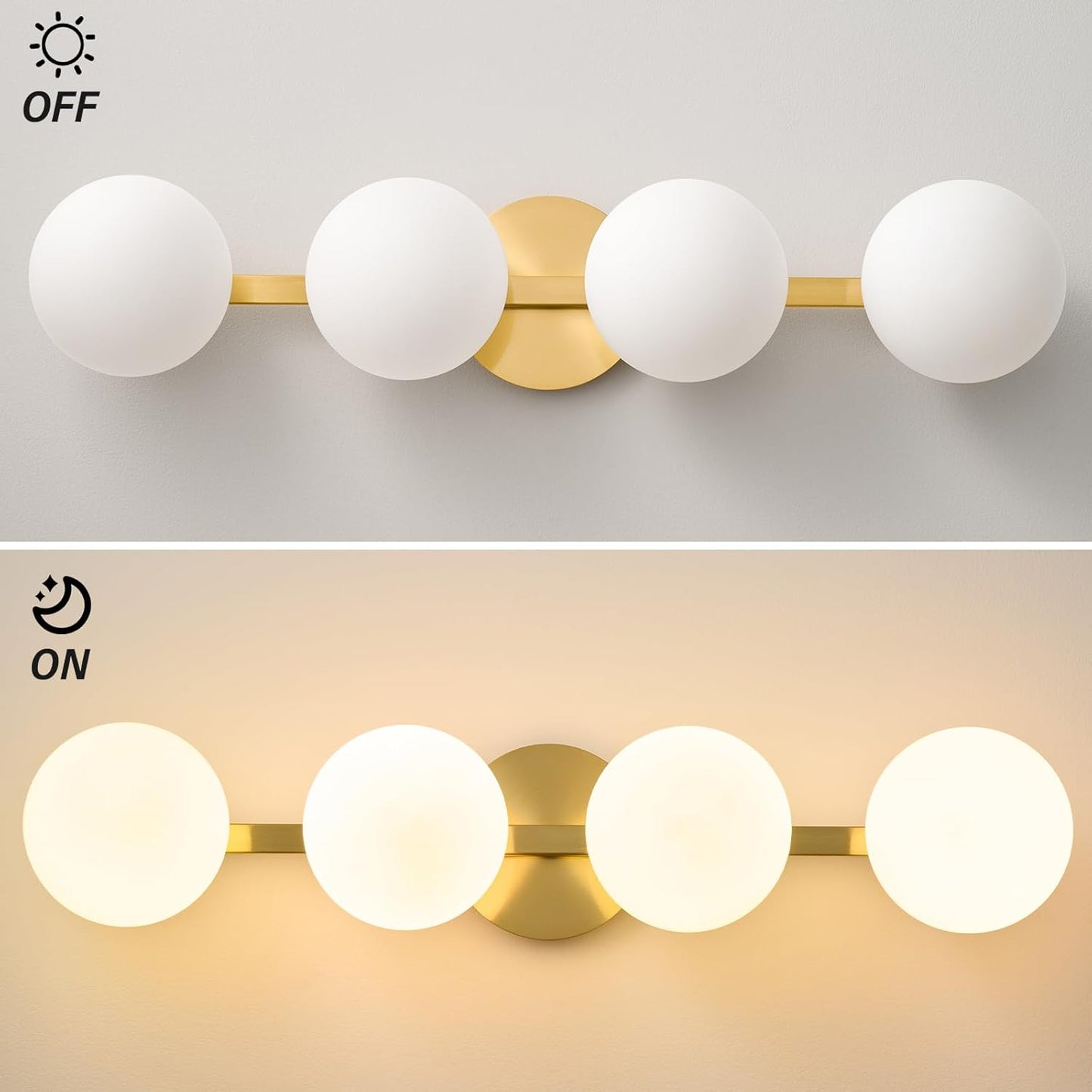Bathroom Vanity Mirror Light Fixtures: 4 Lights Bath Wall Sconce Lighting - Brass Gold Vanity Lights with Milk Glass Shade - Modern Minimalist Makeup Light Fixture Above Mirror for Hallway E26 Base
