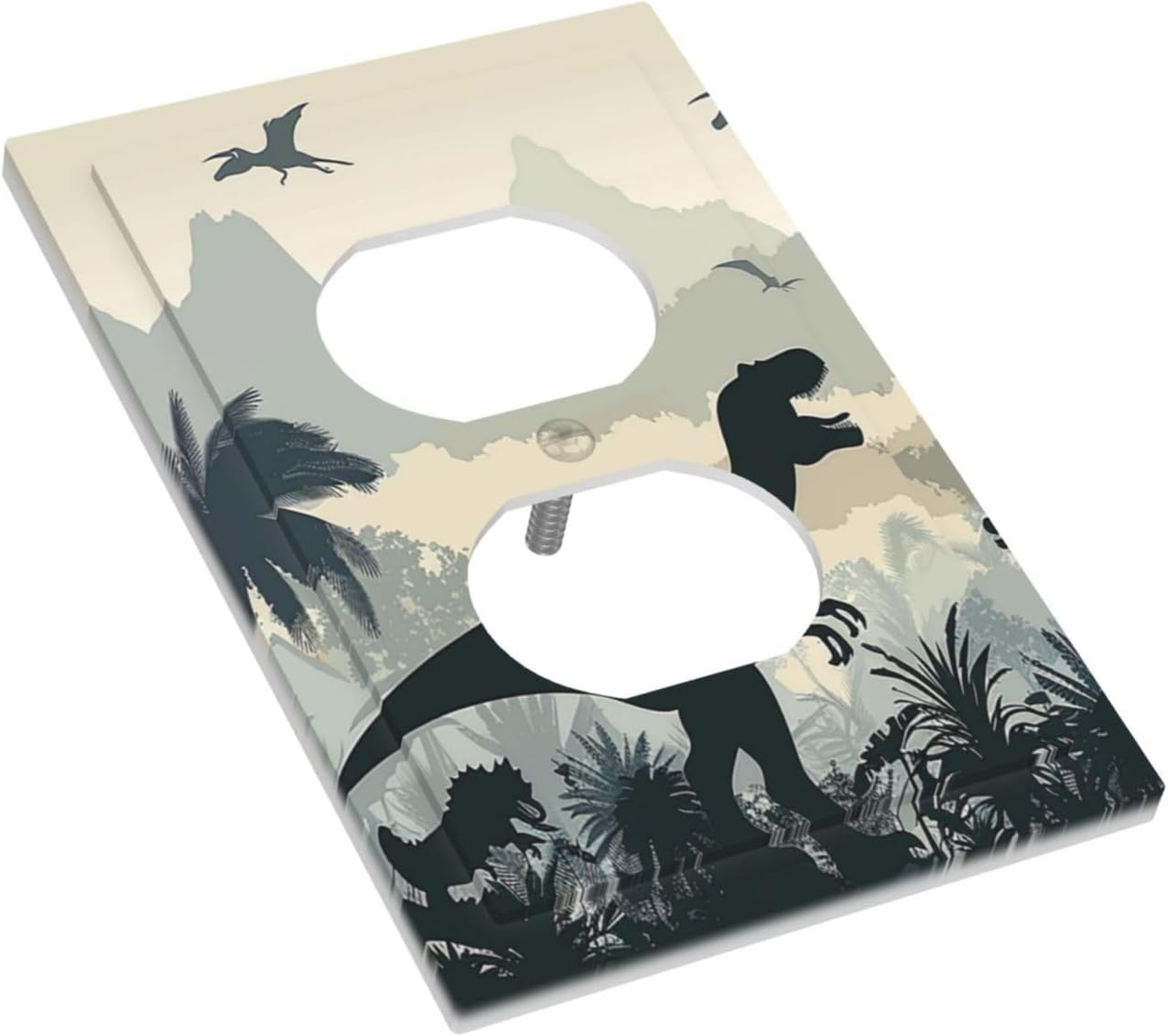 Outlet Covers Prehistoric World Dinosaur Cartoon Fores 1 Gang Duplex Light Switch Cover Decorative Switch Plates Electrical Receptacle Faceplate Wall Plate for Kids Room Nursery