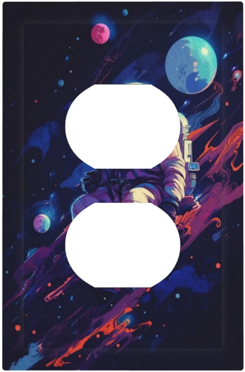Decorative Outlet Covers Purple Space Astronaut Planet 1 Gang Duplex Light Switch Cover Plate Wall Plates for Electrical Outlets Electrical Switchplate Face Plate for Bedroom Home Decor