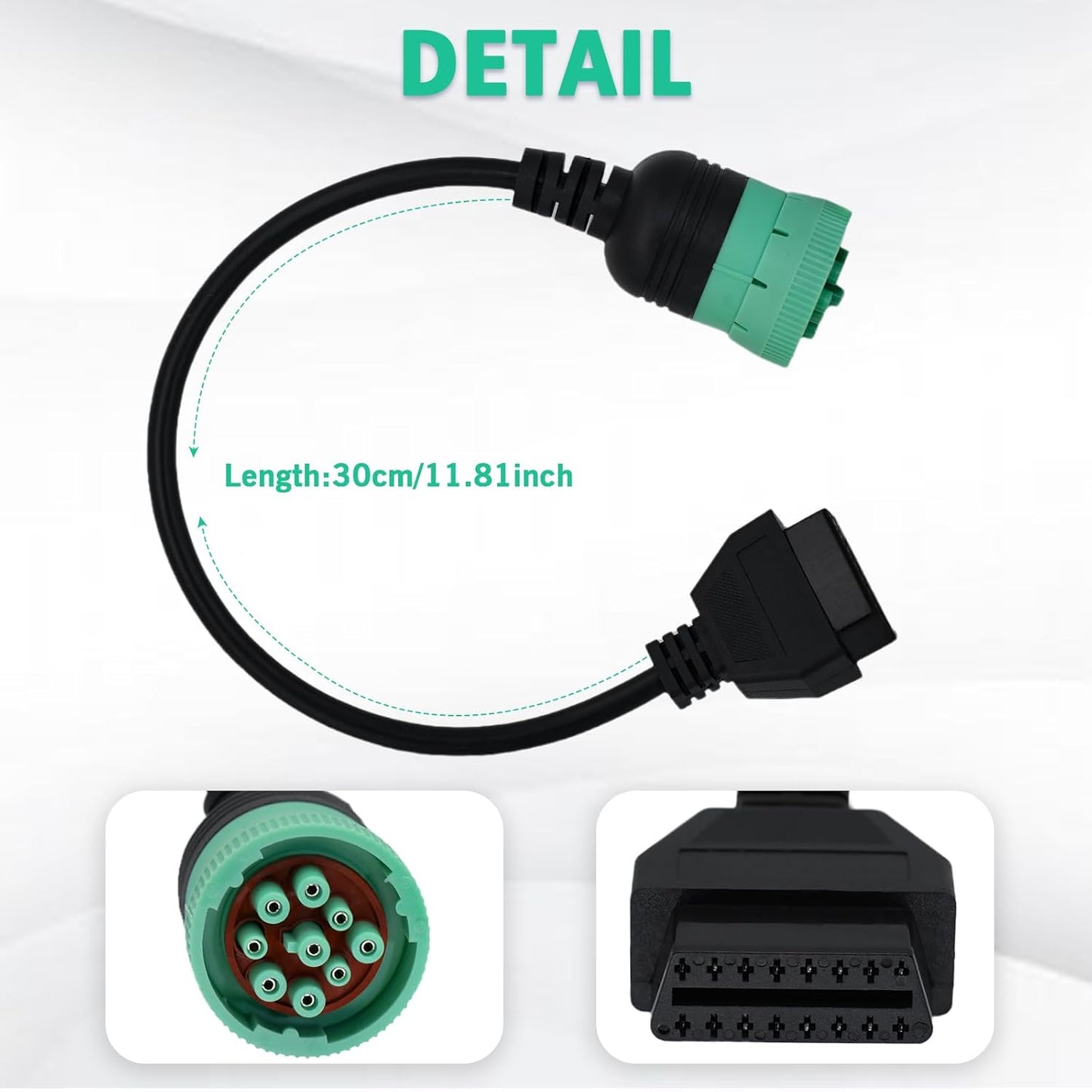9 Pin to 16 Pin OBD2 Adapter Cable for Heavy Duty Trucks and Commercial Vehicles,Type 2 Green J1939 Diagnostic Connector Plug Work with Truck OBD Diagnostic Scanner Tool