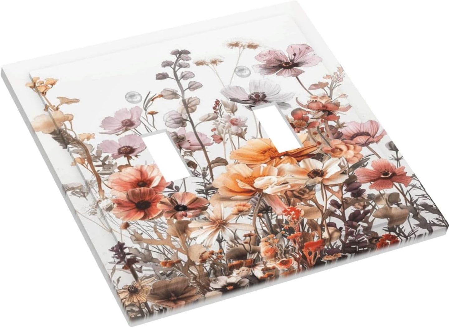Boho Nursery Wildflower Flora Vintage Flower Decorative Switch Plates 2 Gang Double Toggle Outlet Light Switch Cover Wall Plate Electrical Faceplate for Bedroom Living Room Decor