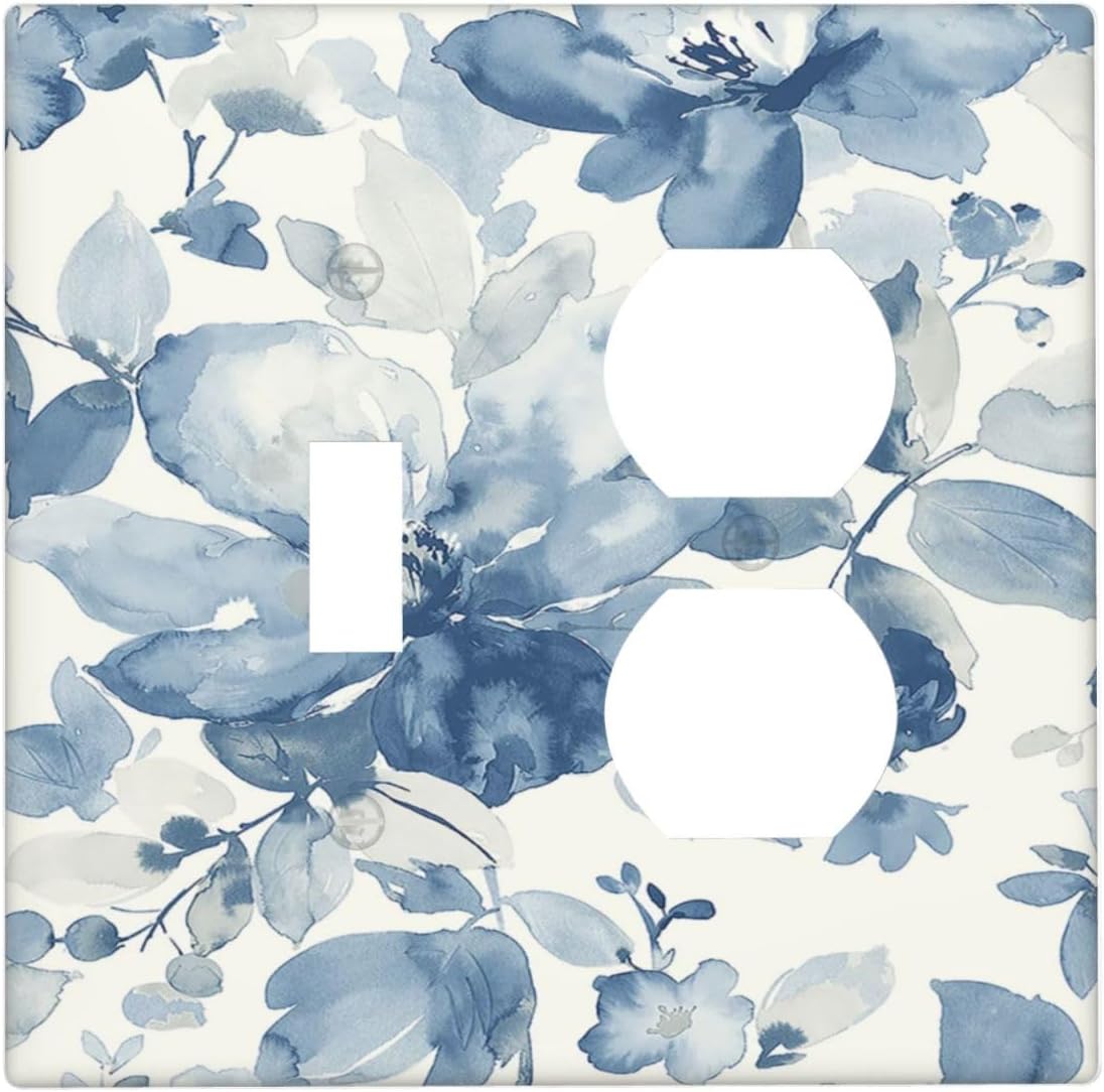 Wallplates Blue Watercolor Floral 1 Toggle 1 Duplex Switch Plate Electrical GFCI Faceplate Decorative Light Switch Covers for Bedroom Bathroom Decor