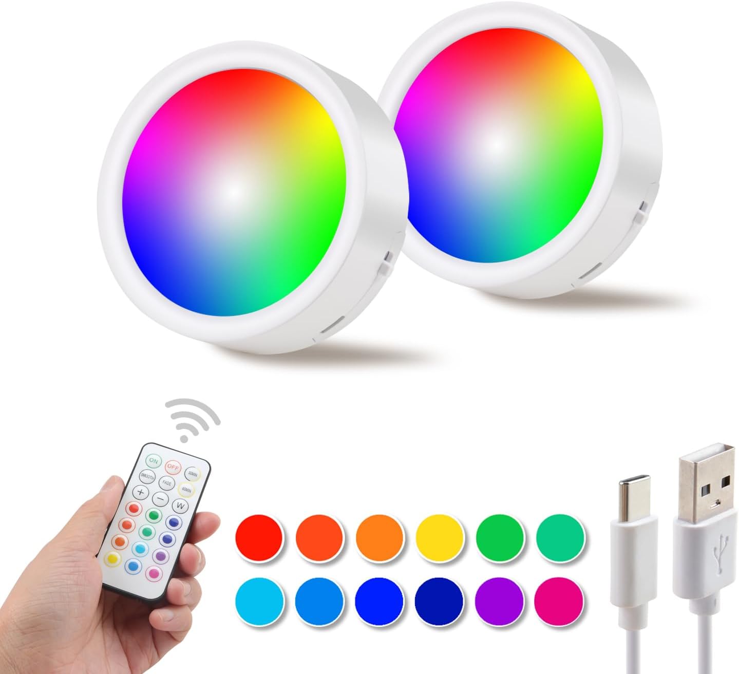 Locker Light Magnetic Under Cabinet Lighting with Remote, Rechargeable Tap Light Dimmable Battery Operated Wireless Shelf Lights, Color Changing Puck Lights for Kitchen Toillet Bedroom White