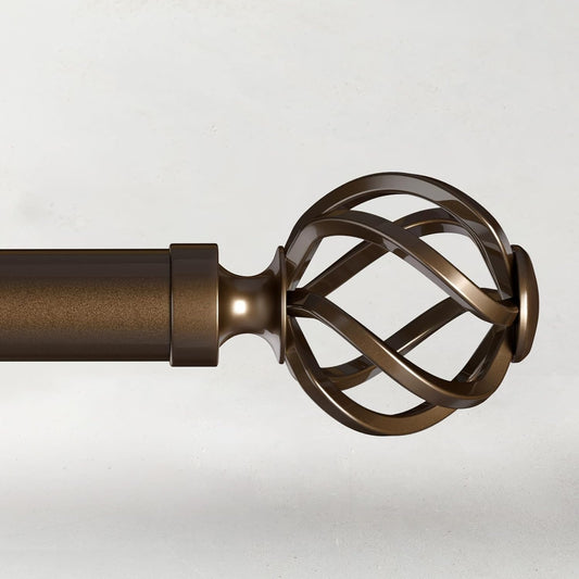 Curtain Rods for Windows 48 to 84, 1 Inch Adjustable Decorative Bronze Curtain Rod with Twisted Cage End, Modern Heavy Duty Drapery Rods for Bedroom, Telescoping Splicing Structure, Size 32"-90"