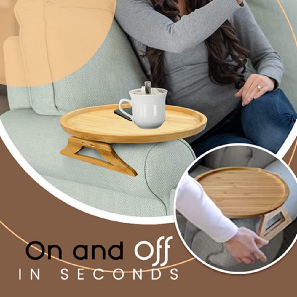 Clip On Tray Sofa Table, Bamboo Couch Arm Tray, Folding Sofa Armrest Tray Table for Drinks, Snacks, Phone & Remote – Portable Clip-On Side Table for Couch, Recliner & Armchair