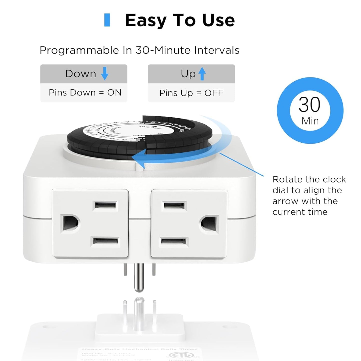 G-ELEK Timers for Electrical Outlets Indoor, 24-Hour Dual Outlet Timer, Christmas Tree Timer Indoor, 3 Prong Light Timers Indoor, Daily Cycle, 125V 15A, ETL Listed