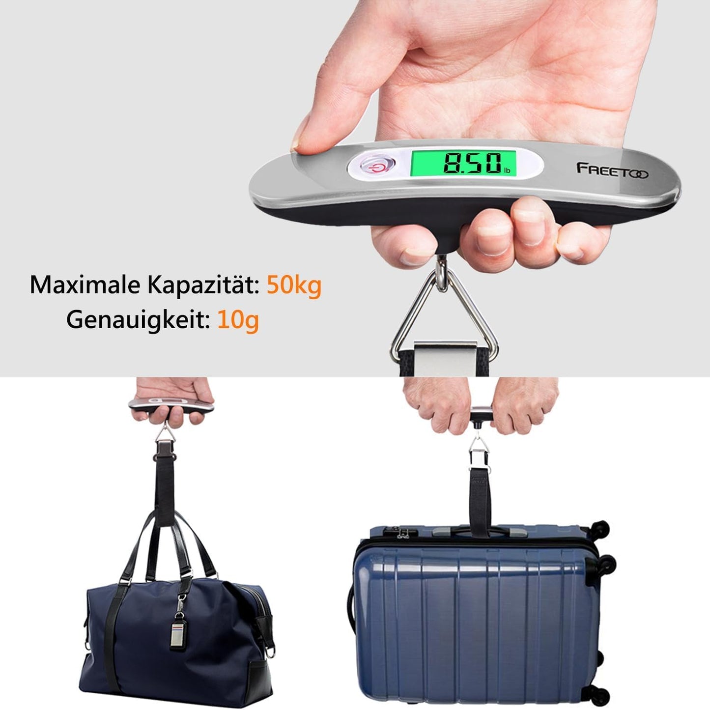 FREETOO Luggage Scale Portable Digital Hanging Scale for Travel, Suitcase Weight Scale with Superior Piano Lacquer 110 Lb/ 50Kg Capacity, Battery Included